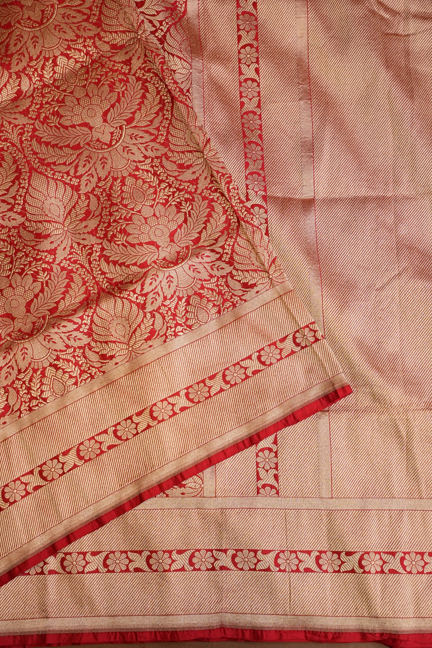Pure Handloom Silk Katan Banaras Saree-Red|Silk Mark Certified