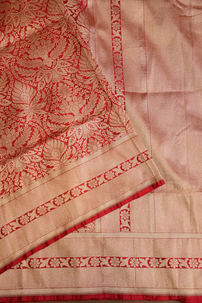 Pure Handloom Silk Katan Banaras Saree-Red|Silk Mark Certified