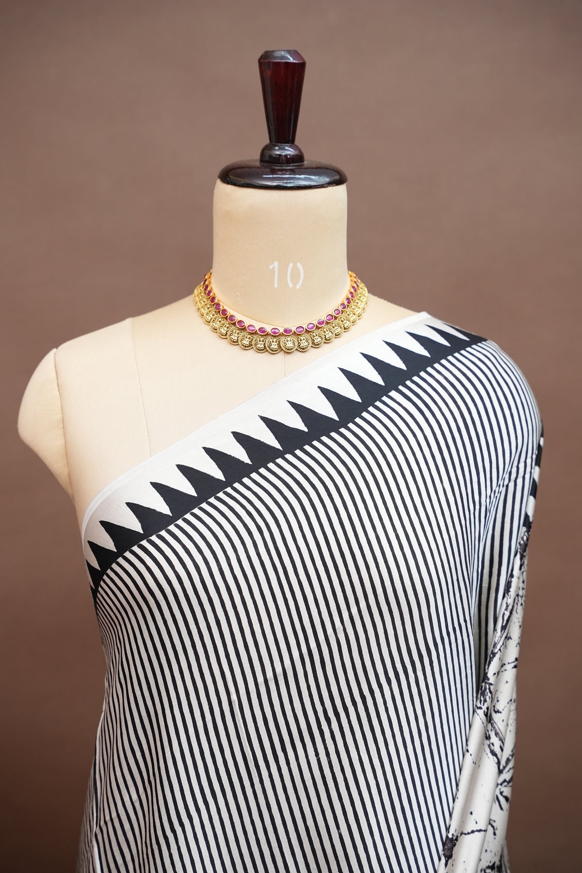 Pure Modal Silk Saree in Black & White with Geometric Block Prints
