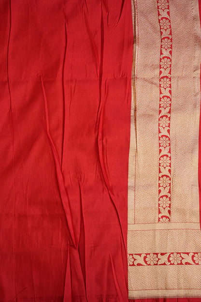 Pure Handloom Silk Katan Banaras Saree-Red|Silk Mark Certified