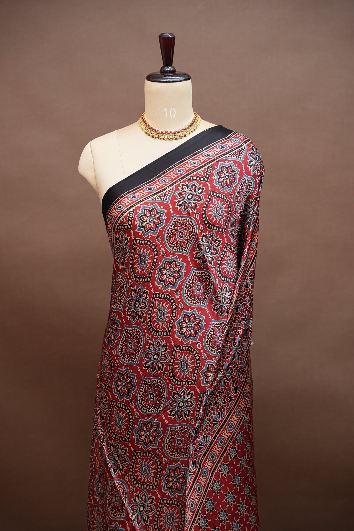 Pure Modal Silk Saree in Maroon with Ajrakh Block Print Pallu