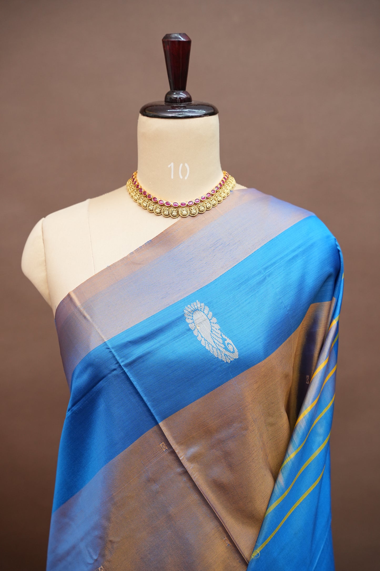 Vegan Silk Saree – Brown and Blue