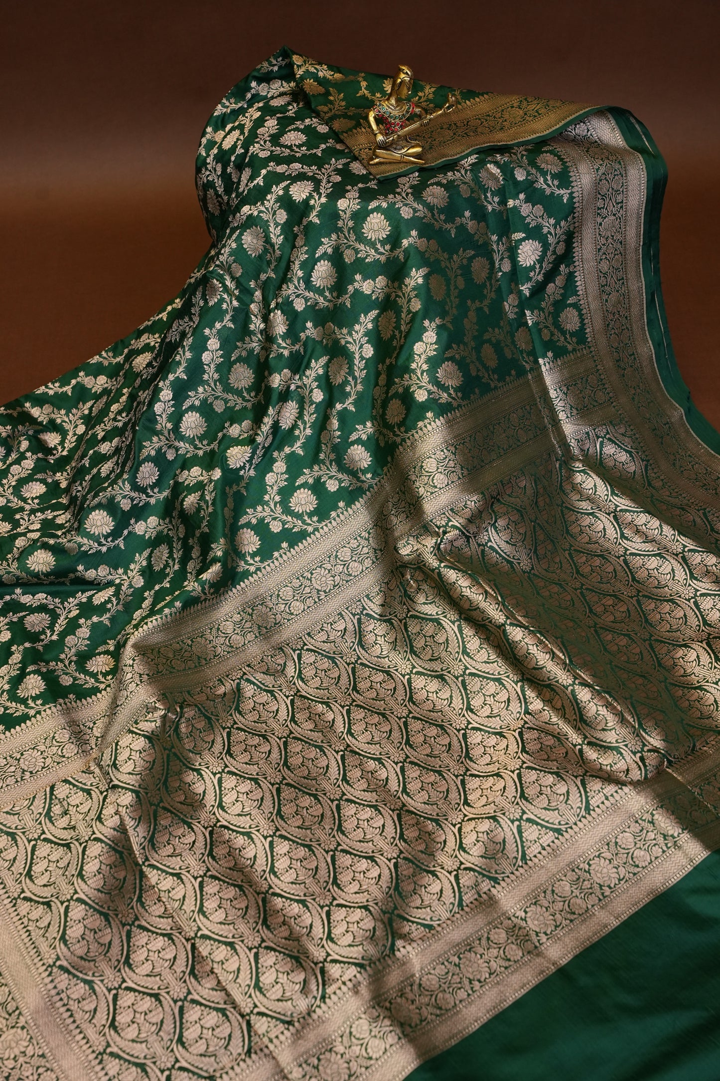 Pure Handloom Silk Katan Banaras Saree-Emerald Green|Silk Mark Certified