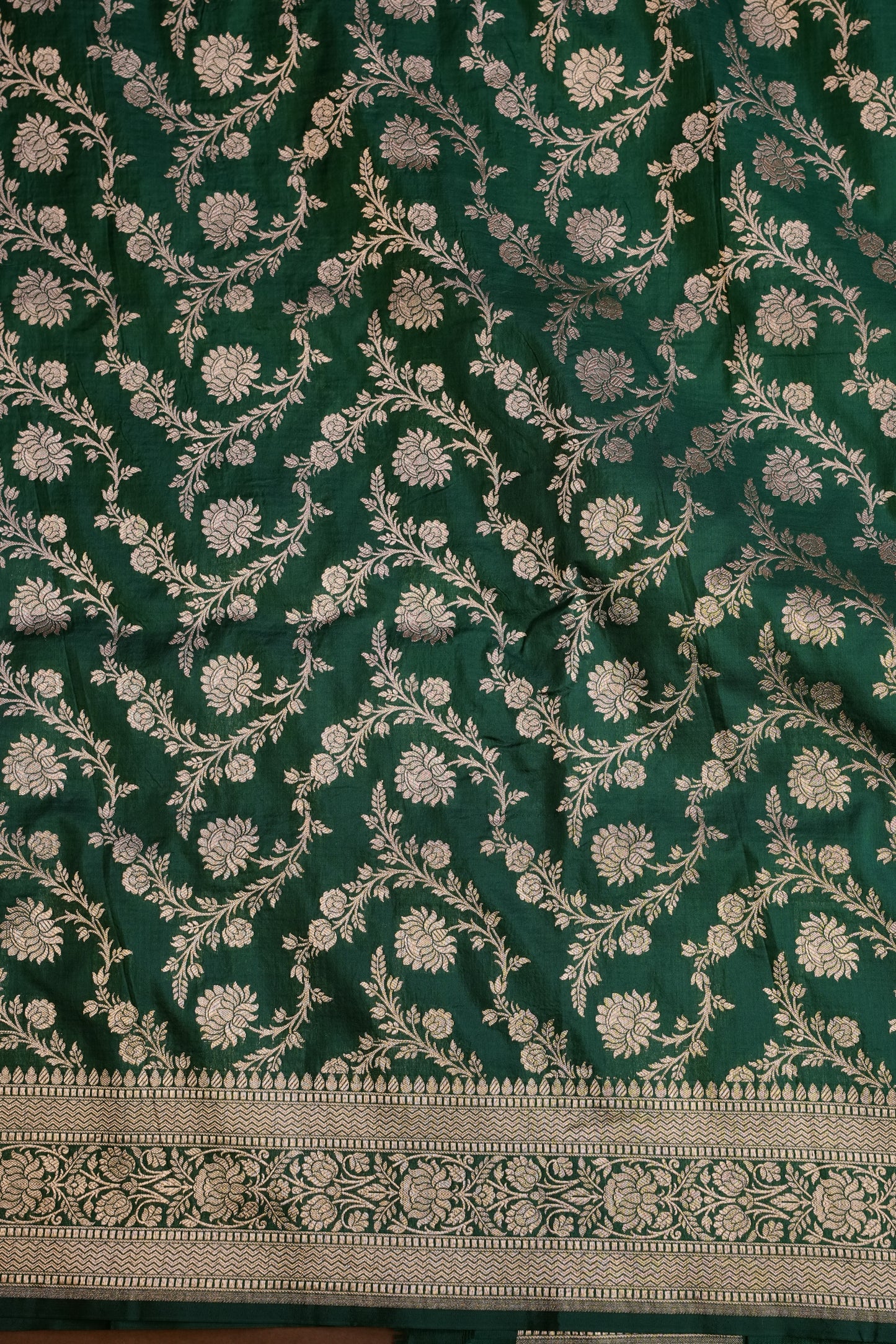 Pure Handloom Silk Katan Banaras Saree-Emerald Green|Silk Mark Certified
