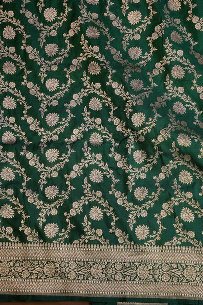 Pure Handloom Silk Katan Banaras Saree-Emerald Green|Silk Mark Certified