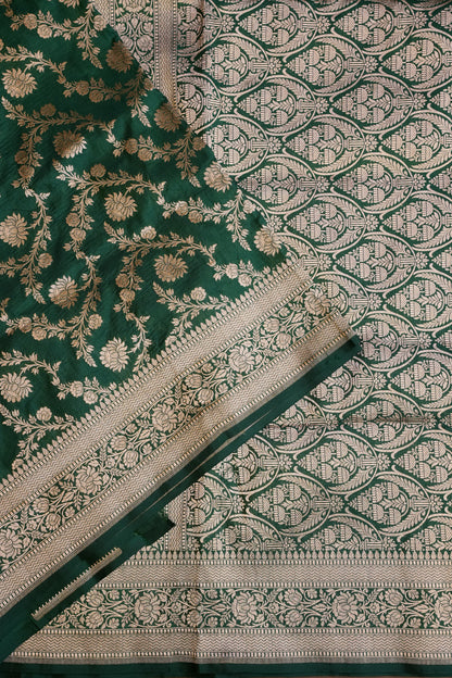 Pure Handloom Silk Katan Banaras Saree-Emerald Green|Silk Mark Certified