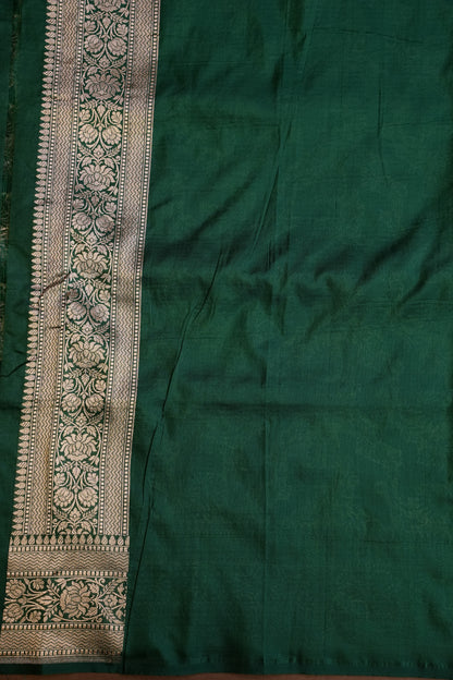 Pure Handloom Silk Katan Banaras Saree-Emerald Green|Silk Mark Certified