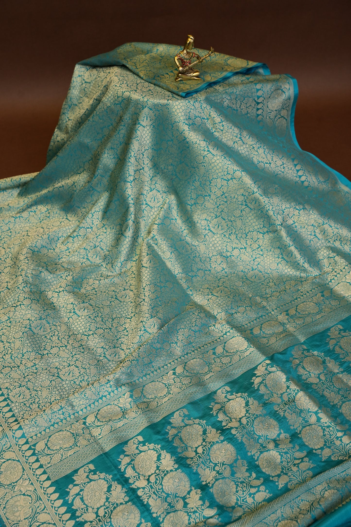 Pure Handloom Silk Katan Banaras Saree-Blue|Silk Mark Certified