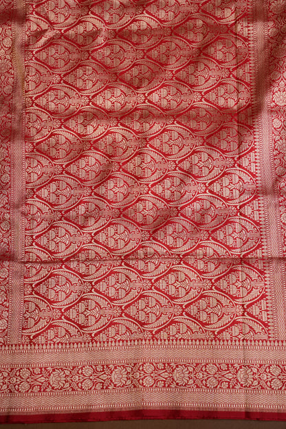 Pure Handloom Silk Katan Banaras Saree-Red|Silk Mark Certified