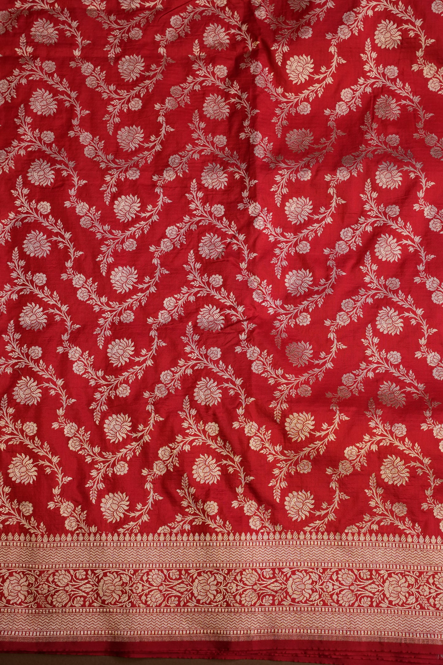 Pure Handloom Silk Katan Banaras Saree-Red|Silk Mark Certified