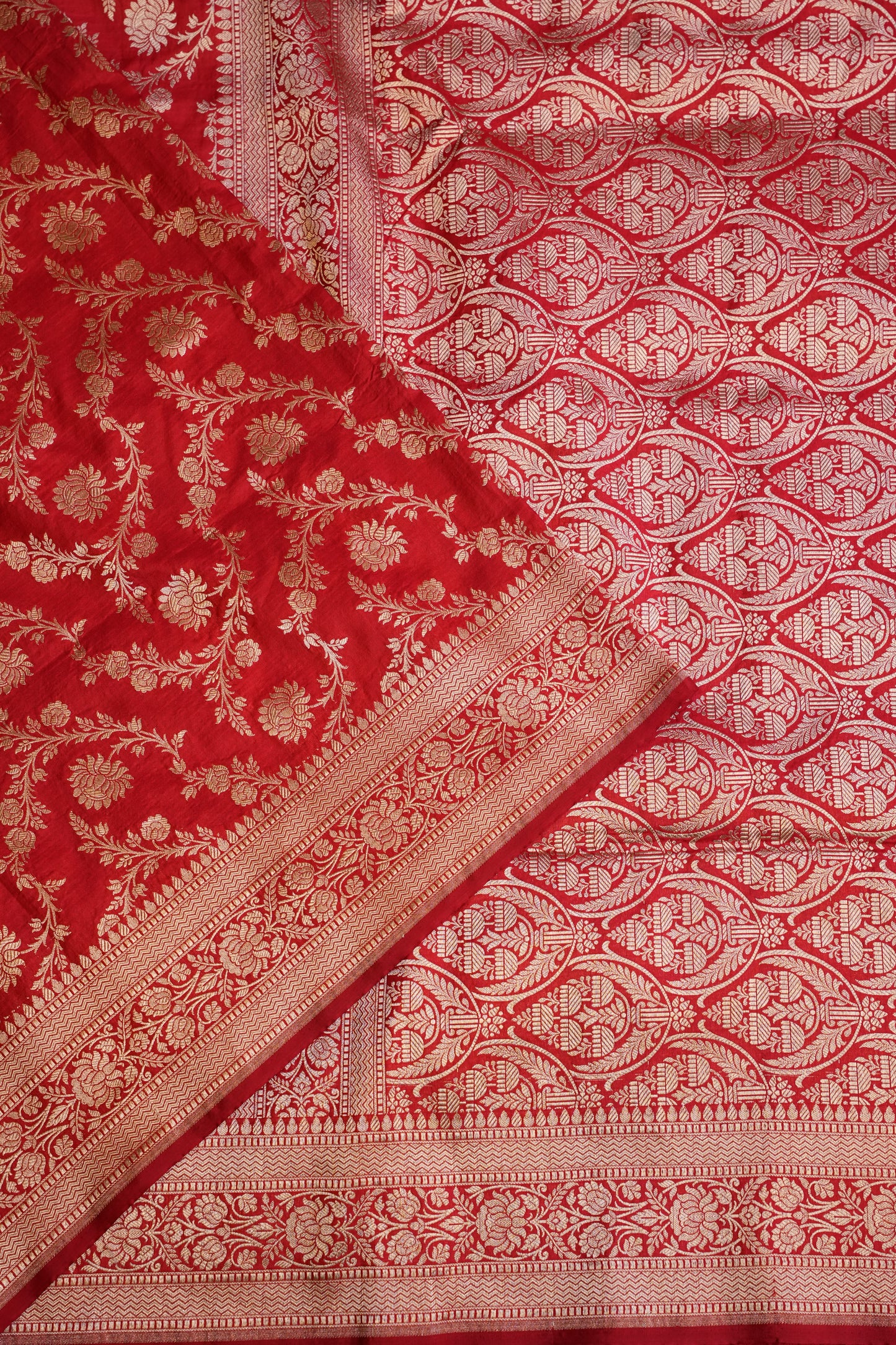 Pure Handloom Silk Katan Banaras Saree-Red|Silk Mark Certified