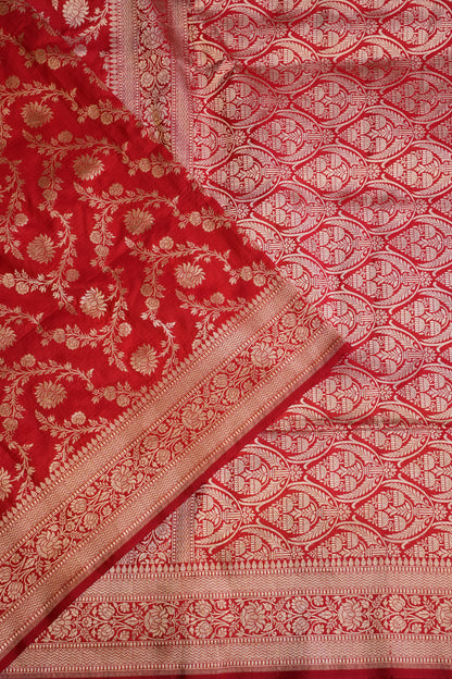 Pure Handloom Silk Katan Banaras Saree-Red|Silk Mark Certified