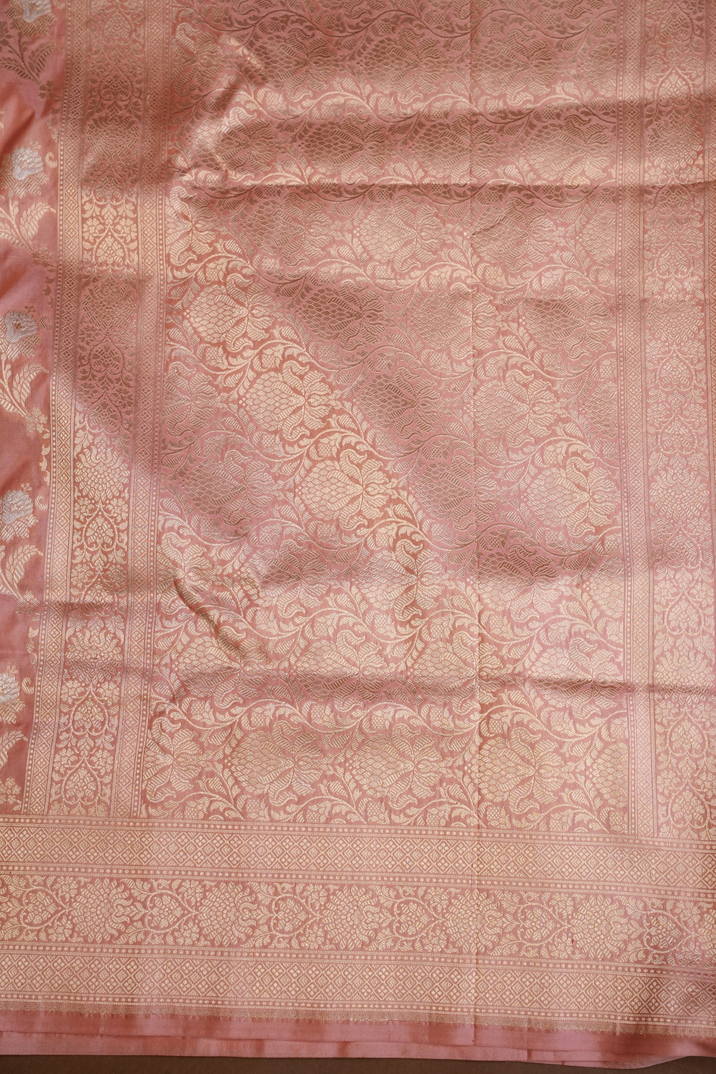 Pure Handloom Silk Katan Banaras Saree-Pinkish Peach|Silk Mark Certified