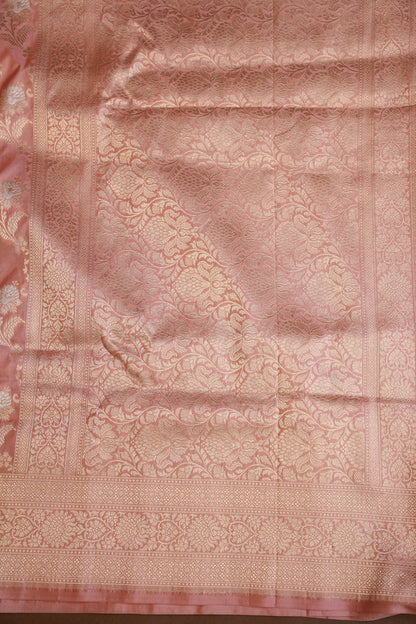 Pure Handloom Silk Katan Banaras Saree-Pinkish Peach|Silk Mark Certified