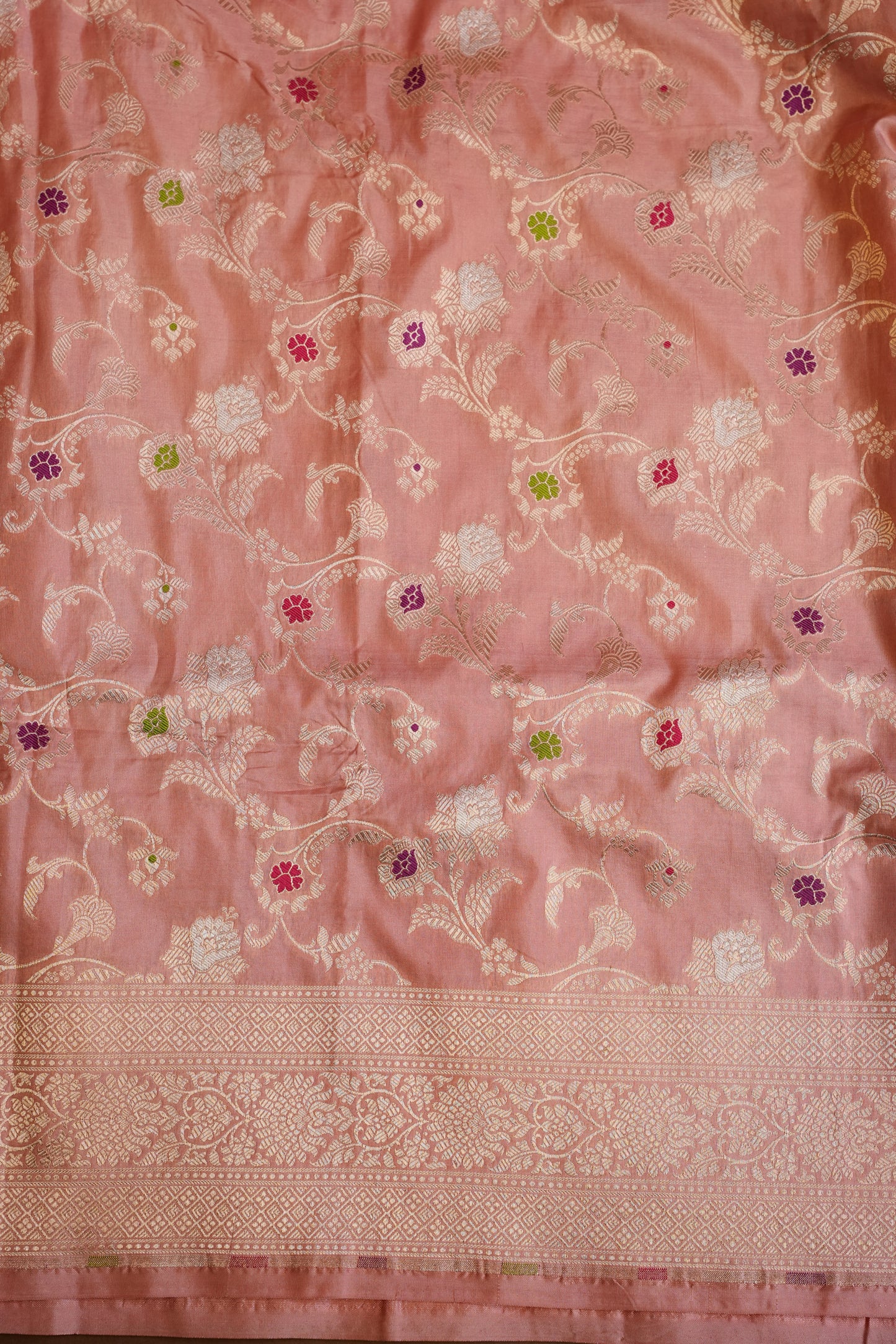Pure Handloom Silk Katan Banaras Saree-Pinkish Peach|Silk Mark Certified