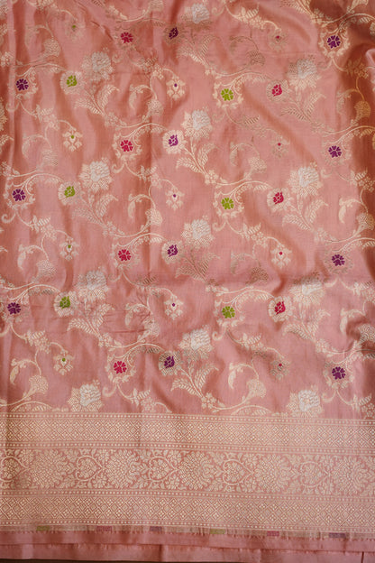 Pure Handloom Silk Katan Banaras Saree-Pinkish Peach|Silk Mark Certified