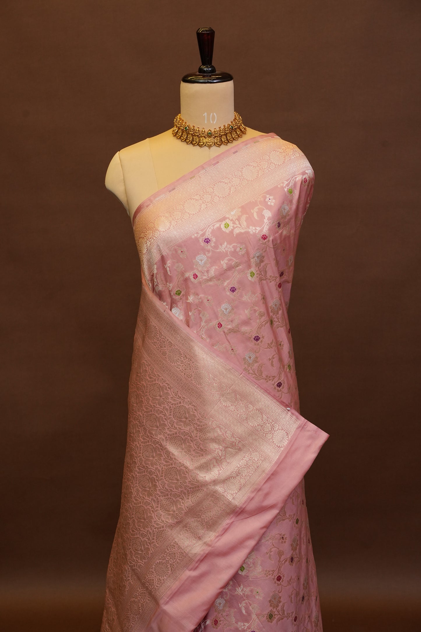 Pure Handloom Silk Katan Banaras Saree-Pinkish Peach|Silk Mark Certified