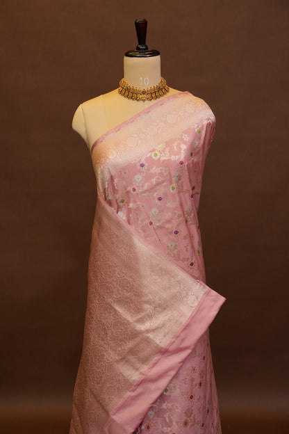Pure Handloom Silk Katan Banaras Saree-Pinkish Peach|Silk Mark Certified