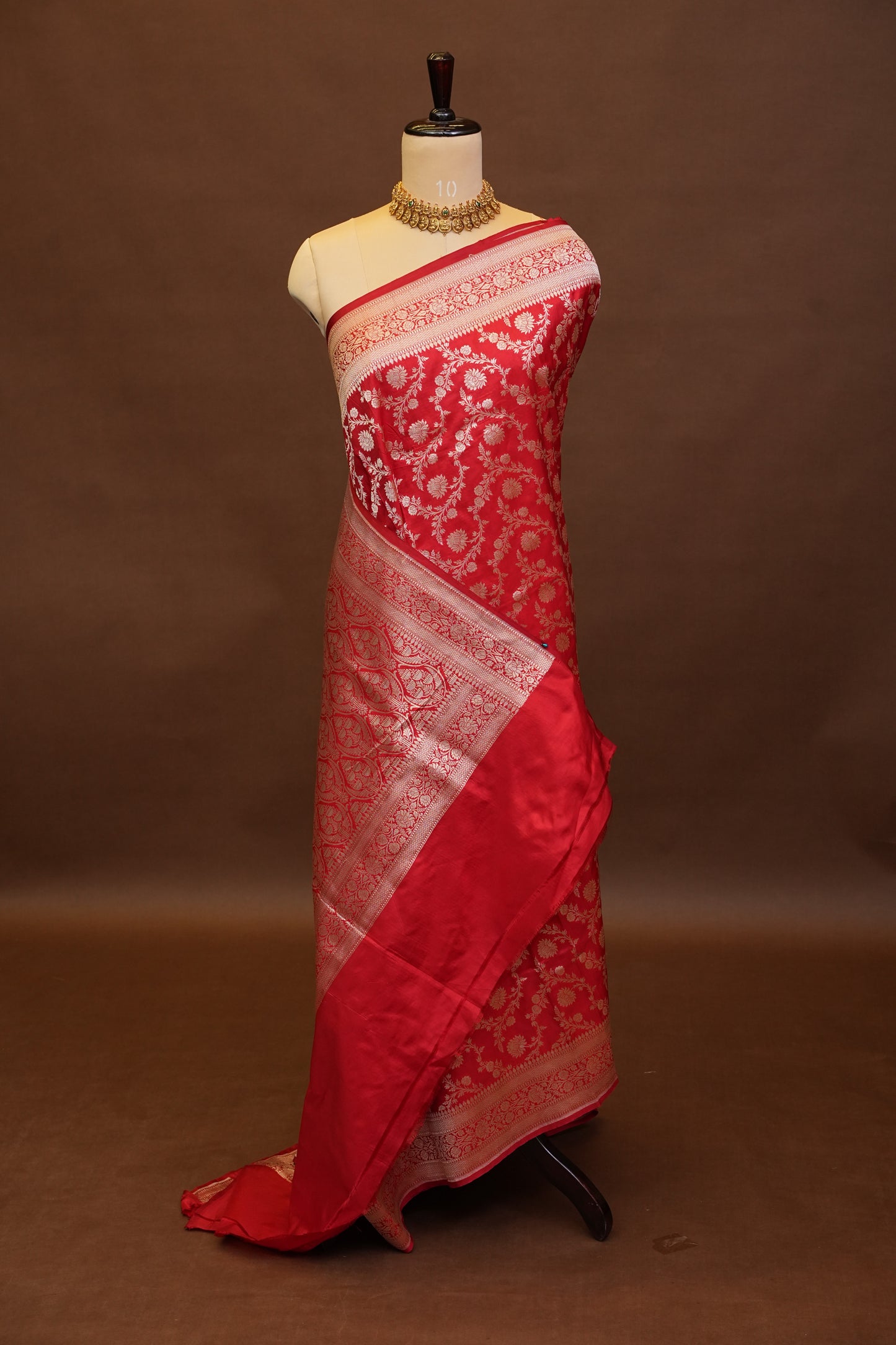 Pure Handloom Silk Katan Banaras Saree-Red|Silk Mark Certified