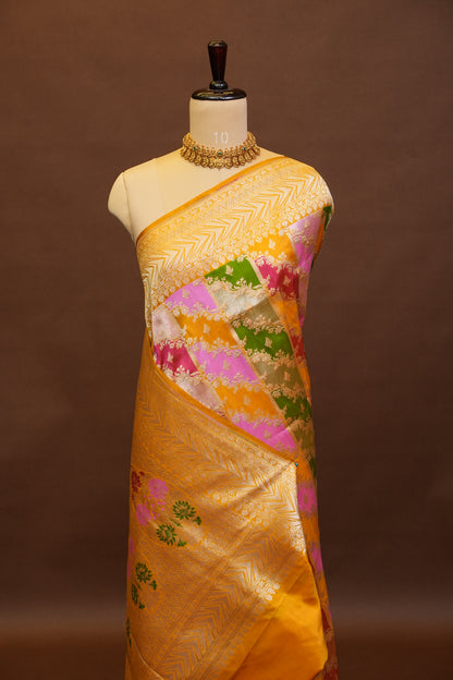 Rangkat Pure Silk Katan Banaras Saree-Yellow|Silk Mark Certified