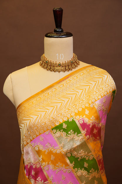 Rangkat Pure Silk Katan Banaras Saree-Yellow|Silk Mark Certified