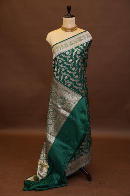Pure Handloom Silk Katan Banaras Saree-Emerald Green|Silk Mark Certified