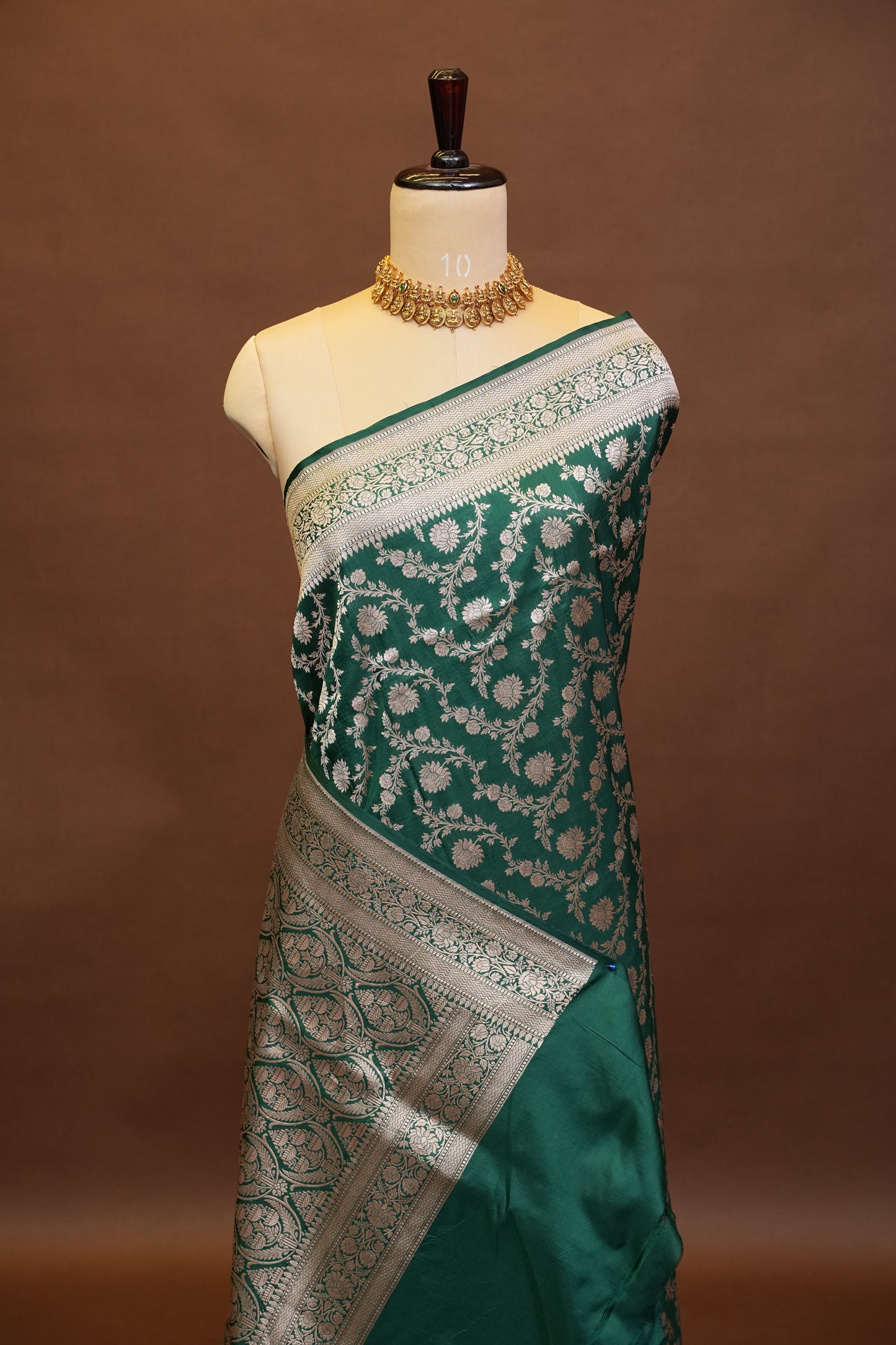 Pure Handloom Silk Katan Banaras Saree-Emerald Green|Silk Mark Certified