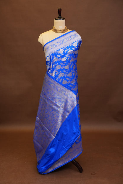 Pure Handloom Silk Katan Banaras Saree-Ink Blue|Silk Mark Certified