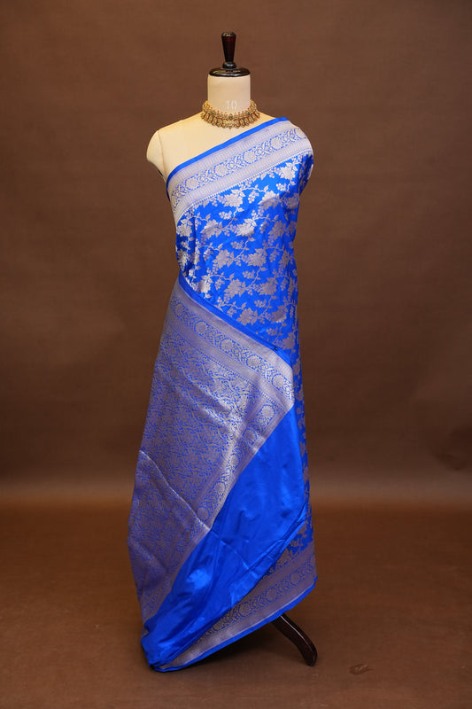 Pure Handloom Silk Katan Banaras Saree-Ink Blue|Silk Mark Certified