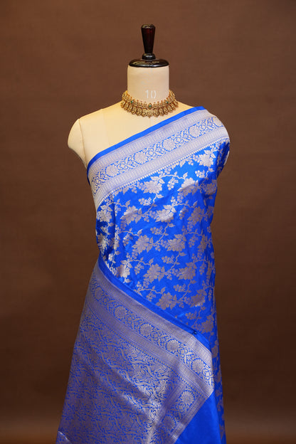Pure Handloom Silk Katan Banaras Saree-Ink Blue|Silk Mark Certified