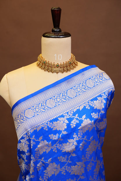 Pure Handloom Silk Katan Banaras Saree-Ink Blue|Silk Mark Certified