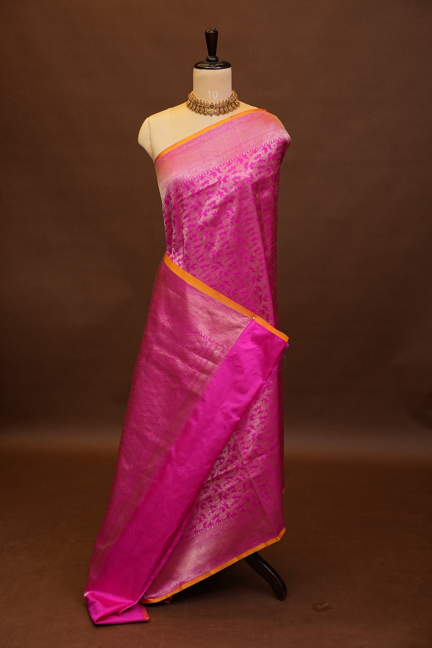 Pure Handloom Silk Katan Banaras Saree-Hot Pink|Silk Mark Certified