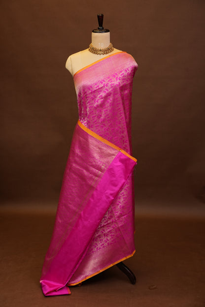 Pure Handloom Silk Katan Banaras Saree-Hot Pink|Silk Mark Certified