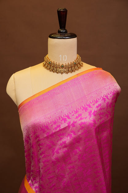 Pure Handloom Silk Katan Banaras Saree-Hot Pink|Silk Mark Certified