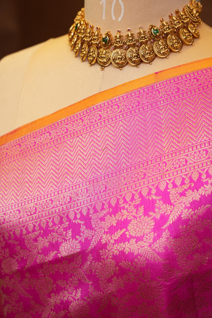 Pure Handloom Silk Katan Banaras Saree-Hot Pink|Silk Mark Certified
