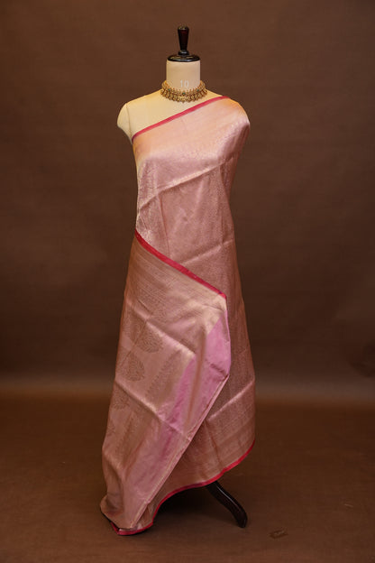 Pure Handloom Silk Katan Banaras Saree-Pinkish Peach|Silk Mark Certified