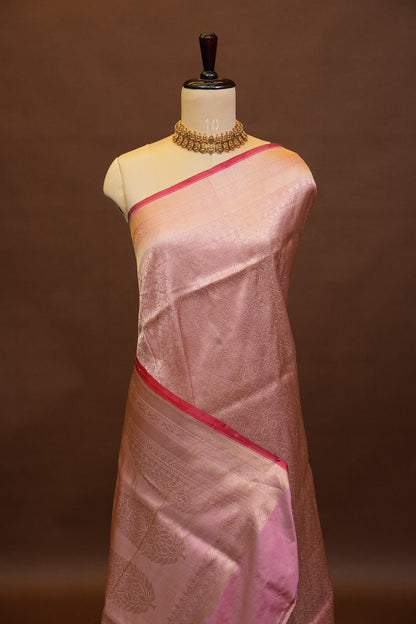 Pure Handloom Silk Katan Banaras Saree-Pinkish Peach|Silk Mark Certified