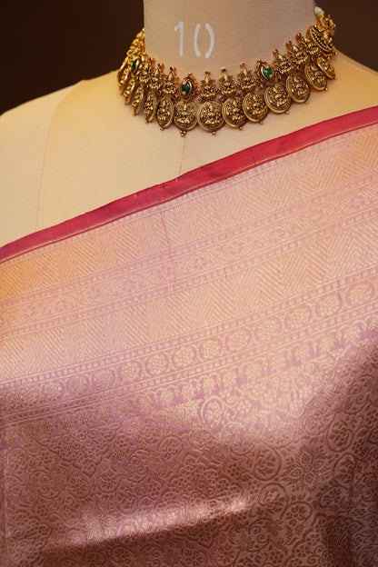 Pure Handloom Silk Katan Banaras Saree-Pinkish Peach|Silk Mark Certified