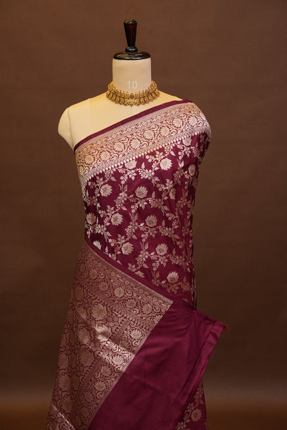 Pure Handloom Silk Katan Banaras Saree-Maroon|Silk Mark Certified
