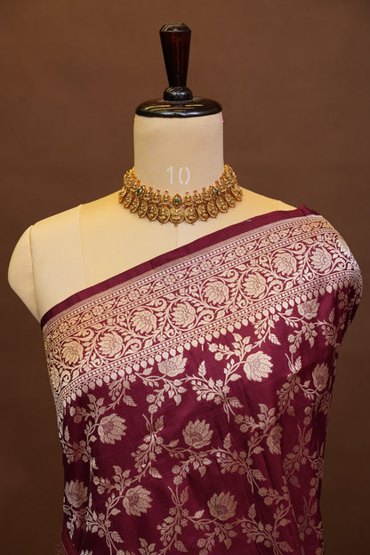 Pure Handloom Silk Katan Banaras Saree-Maroon|Silk Mark Certified
