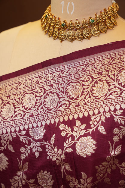 Pure Handloom Silk Katan Banaras Saree-Maroon|Silk Mark Certified