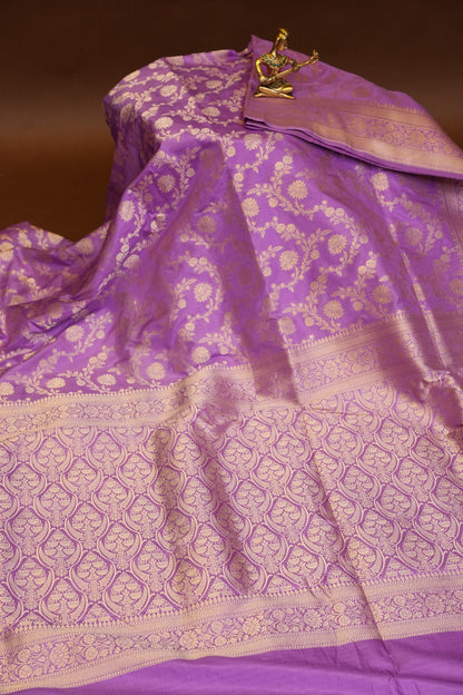 Pure Handloom Silk Katan Banaras Saree-Lavender|Silk Mark Certified