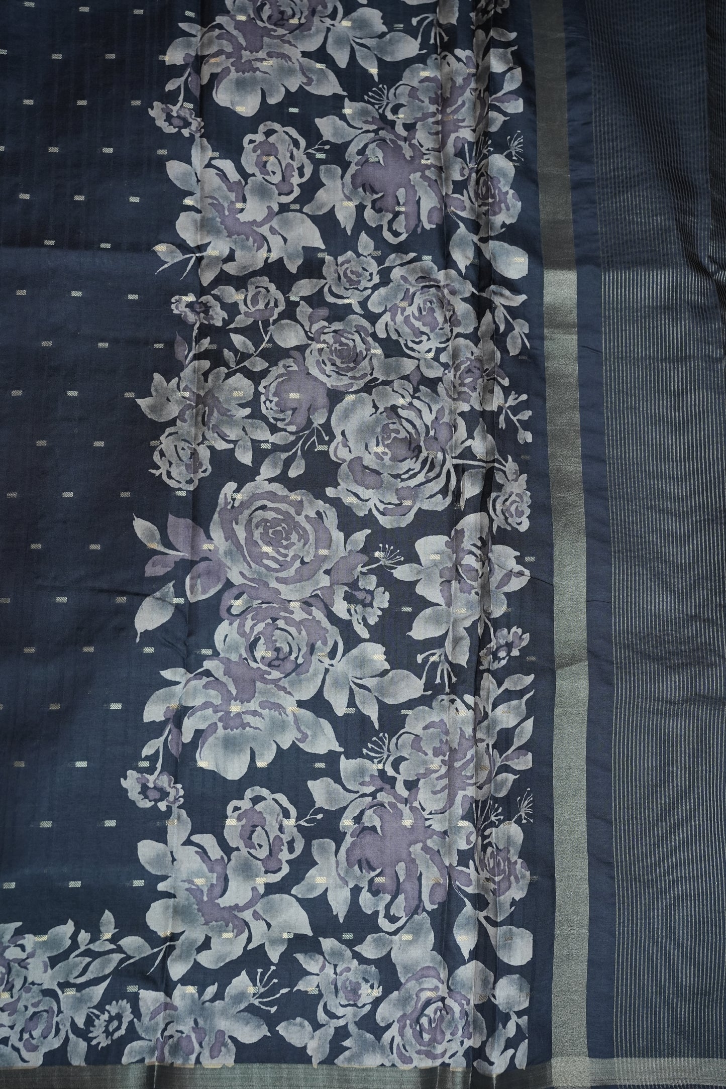 Semi Raw Silk Floral Print Saree – Grayish black