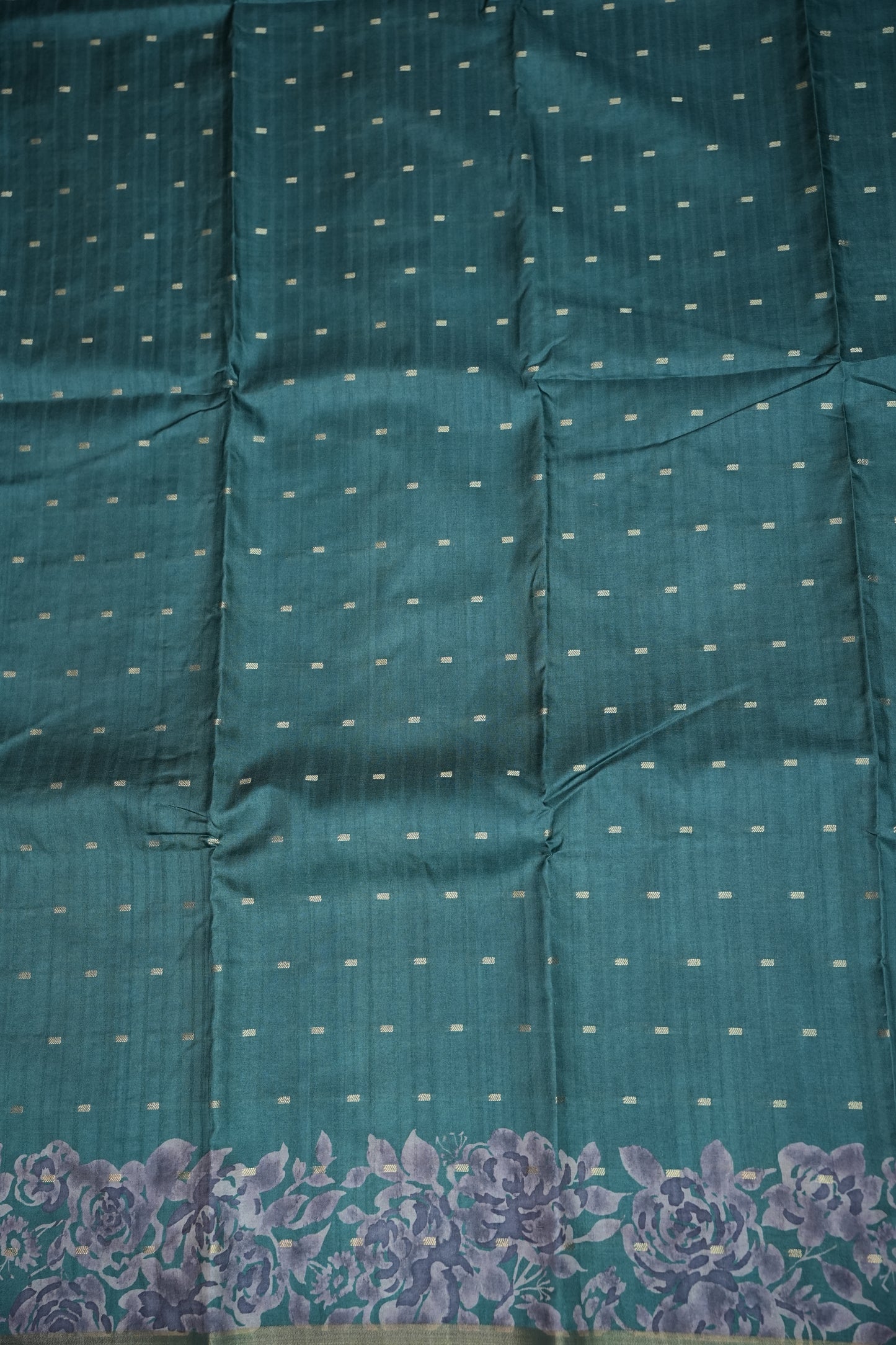 Semi Raw Silk Floral Print Saree – Rama Blue