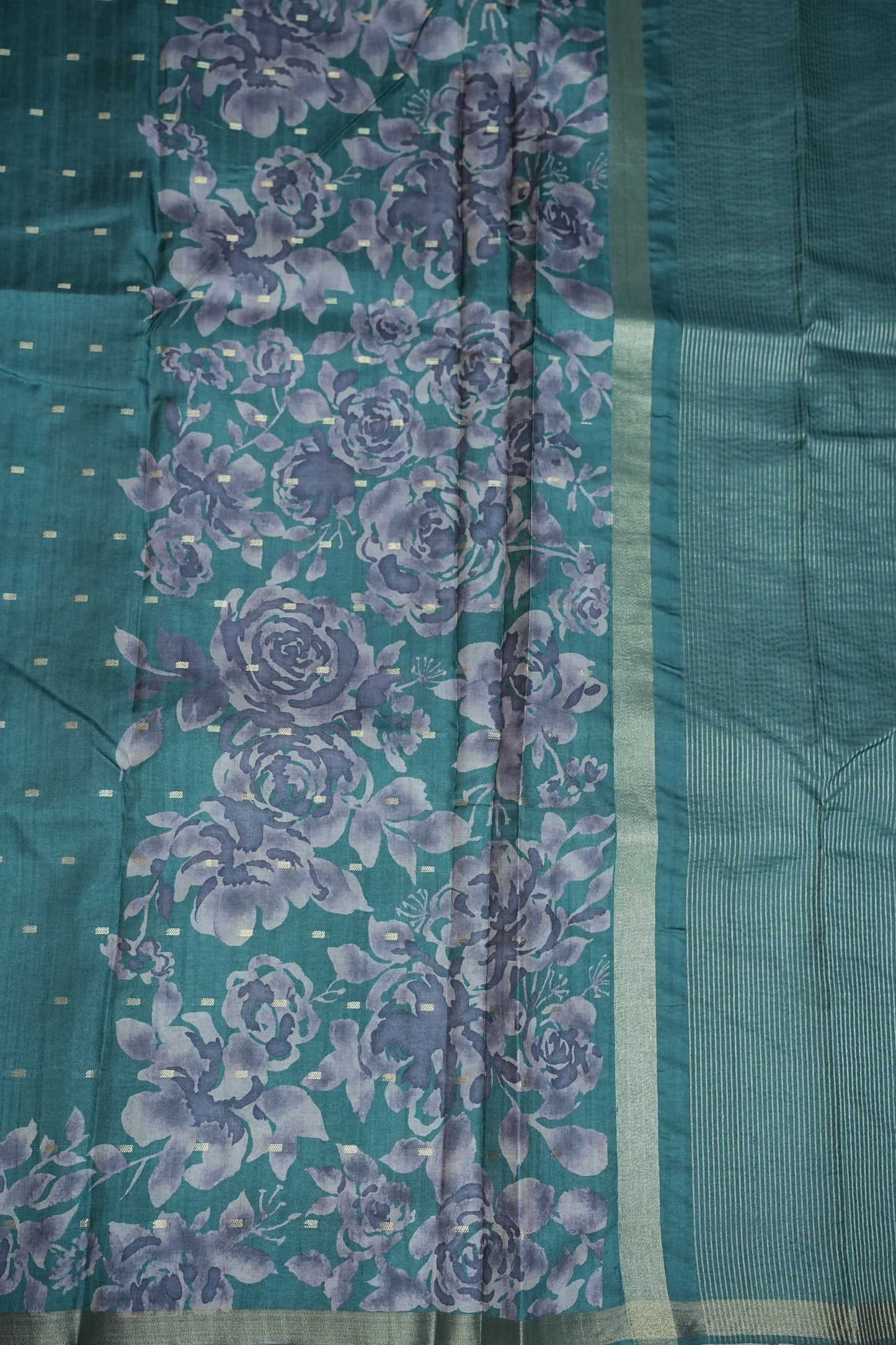 Semi Raw Silk Floral Print Saree – Rama Blue