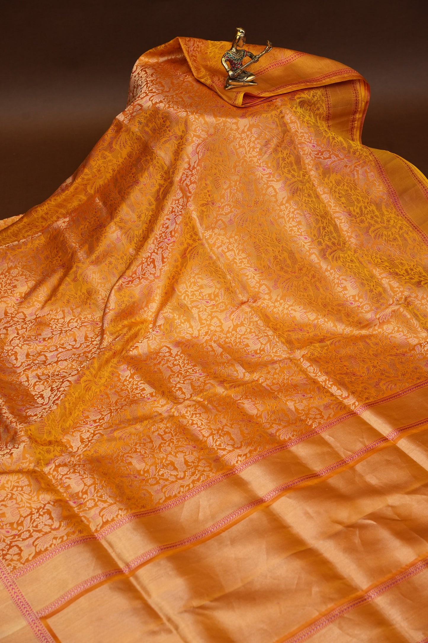 Pure Handloom Silk Katan Banaras Saree-Mustard Yellow|Silk Mark Certified