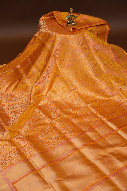 Pure Handloom Silk Katan Banaras Saree-Mustard Yellow|Silk Mark Certified