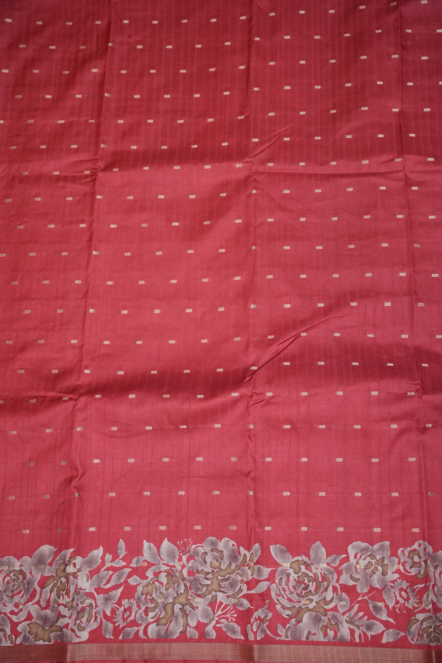 Semi Raw Silk Floral Print Saree – Vermillion Orange