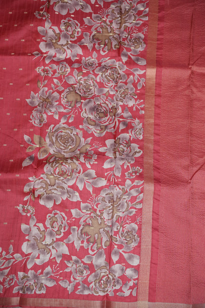 Semi Raw Silk Floral Print Saree – Vermillion Orange
