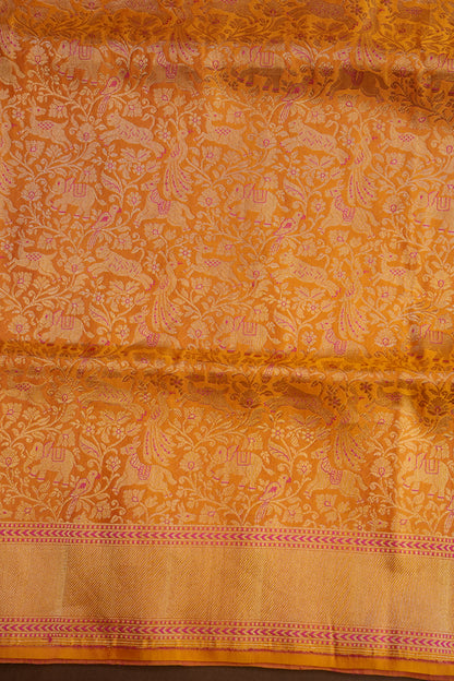 Pure Handloom Silk Katan Banaras Saree-Mustard Yellow|Silk Mark Certified